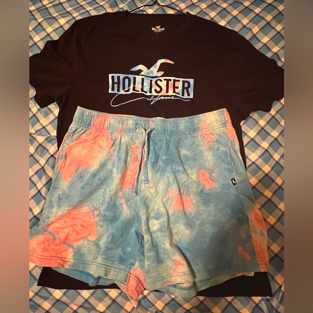 Hollister mens sleep wear. Shorts and shirt. XL Black, Pink, blue.